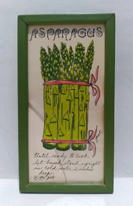 Vintage SOOVIA JANIS Inc. Art Print PATI 1970 ASPARAGUS Wood Framed Under Glass - Picture 1 of 20
