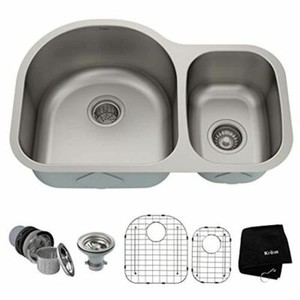 kraus 30 in 16-gauge double-basin undermount stainless steel kitchen sink SET