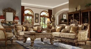 Luxury Royal  Victorian Traditional  Metallic Antique Gold Living Room Set - Picture 1 of 7