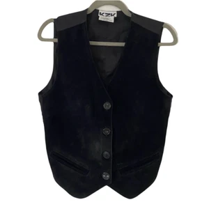 Vintage KZK Genuine Leather Suede Black Preppy Edgy Button-Up Vest Large - Picture 1 of 5