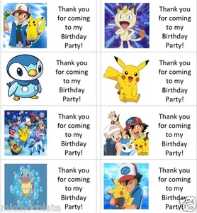 40 x Personalised Pokemon/Ash/Pikachu labels/stickers/party/cakes/sweet/bag - Picture 1 of 1