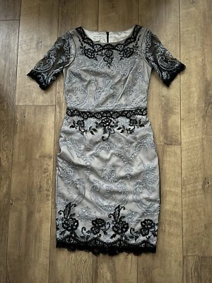 MONSOON TAUPE SPITZE OVERLAY ANLASS KLEID GRÖßE UK 10 - Bild 1 von 4