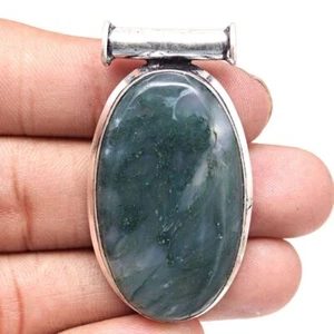 Pendant Moss Agate Gemstone Handmade Gift For Her Silver Jewelry 2" - Picture 1 of 7