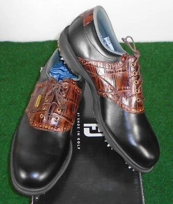 NIB Footjoy Dryjoys Tour Golf Shoes, Black / Brown Gator, 10.5 Medium, 53729 - Image 1 of 4