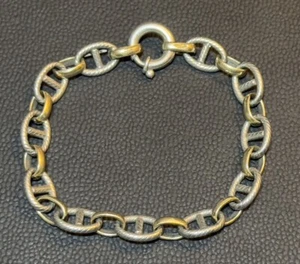 Brazalete Dyadema Oro Amarillo 14K/Plata de Ley 925 Eslabón Texturizado Italia #6 - Imagen 1 de 9