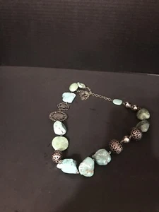 Long Chunky Turquoise Necklace With Silver Clasp - 36” Long - Picture 1 of 8