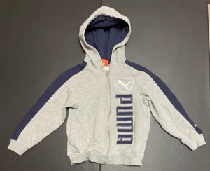 Puma Boy’s Hoodie Sweatshirt Zip-Up Youth Size 5 Gray White Blue - Picture 1 of 4