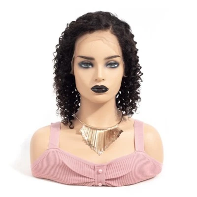 Lace Front Human Hair Wig Deep Wave Curly Short Brazilian Pre Plucked Black Wigs - Image 1 of 4