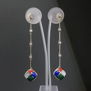 Asch Grossbardt Dangle/Drop Earrings Diamond, Multi-Gemstone Inlay 14K Gold - Picture 1 of 7