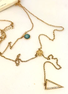 ADORA goldfarbene Lagenlook Kette mit geometrischen Charms Halskette, neu mit Etikett - Bild 1 von 11