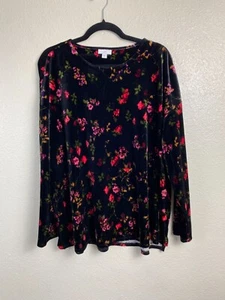 J. Jill Floral Black Velvet Long Sleeve Top Women size XL Whimsigoth Grunge Boho - Picture 1 of 14