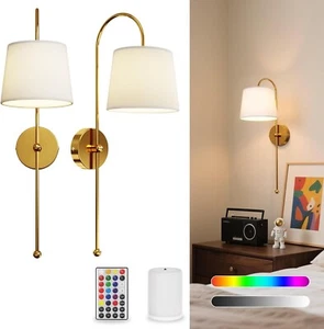 Remote Control Rechargeable Magnetic Wall Lights Magnetic Design. Gold - 2 Pack - Picture 1 of 6