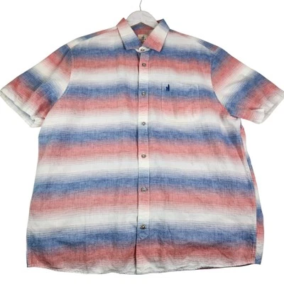 Camisa JOHNNIE-O Para Hombres XL Roja Azul Blanca Malibú Rayas Botón Lino Pasar el Rayo Foto 1 de 4