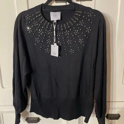 Suéter Liv Negro Lg Cuentas Nuevo con Etiquetas Talla Grande Manga Larga Foto 1 de 4