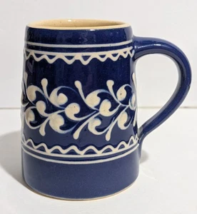 5" Bürgel Keramik Keramik blau Becher - weiß Engobe - Thüringen handbemalt sehr guter Zustand - Bild 1 von 10