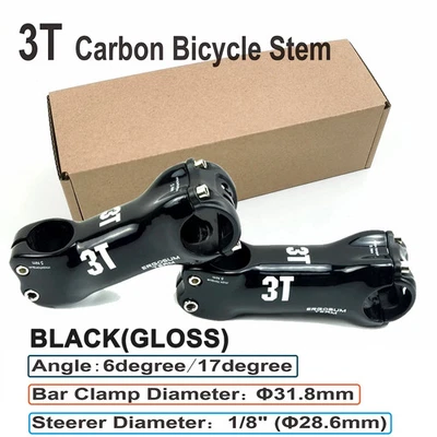 3T Road Bike Stem Carbon Fiber Mtb Handlebar Stem Angle 6/17° Degree 28.6mm Part - Image 1 of 4