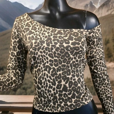 Хлопок на леопард с плеча справедливый назад длинным рукавом Топ размер M новый - Изображение 1 из 4