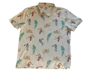 Chubbies SS Performance Golf Polo Shirt White Tropical Bird Print Mens Size XL - Picture 1 of 4