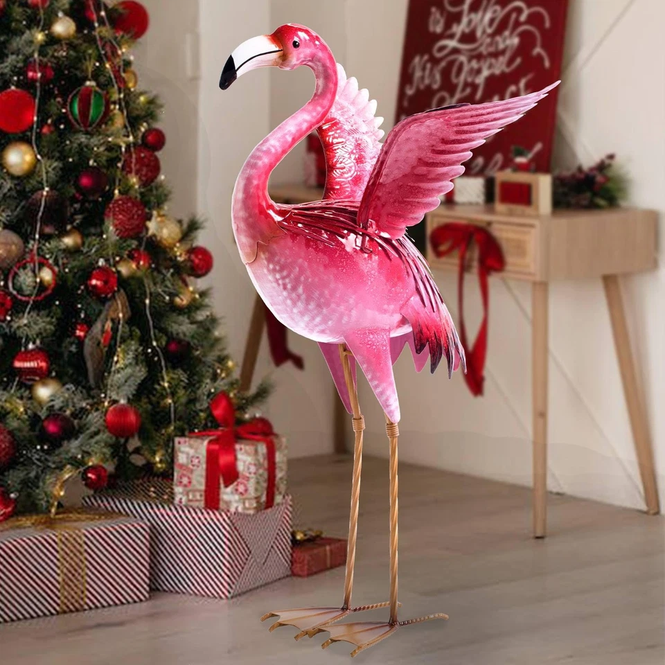 花园火烈鸟雕像和雕塑,户外金属鸟场艺术,粉红色 Fla... — 第 1/4 张图片