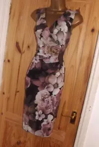 Phase Eight floral print stretchy pencil wiggle wrap party dress size 16 - Picture 1 of 5