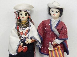 Lot of 2 Vintage Hand-Made Ecuador Souvenir Man & Woman 5.5" Cloth Dolls