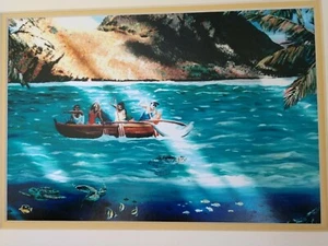 Sea Turtles and Paddlers Hawaii Art 9 X 12 signed Linda Briggs Matted PRINT - Bild 1 von 7