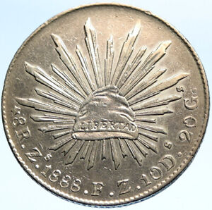 1888 Zs FZ MEXICO Large Eagle Sun Antique Mexican Silver 8 Reales Coin i99670