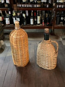 Vintage Wicker-Wrapped Glass Bottles With Cork Stoppers Wine Bar European Decor - Picture 1 of 7