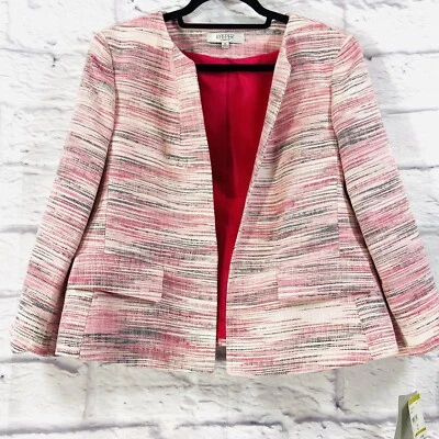 Kasper куртка женщин 14 розовый мульти открытый блейзер длинные рукава La Jolla саржи новый - Изображение 1 из 4