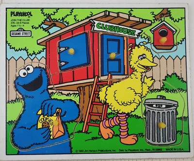 1990 Sesame Street Oscar Big Bird Wooden Peg Puzzle Wood Vintage 2+ Years - Image 1 of 4