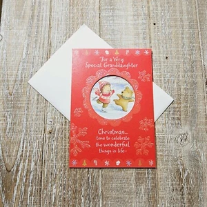 Christmas Greeting Card 5x7 For Granddaughter Bear Ice Skating Glitter Hallmark - Picture 1 of 12