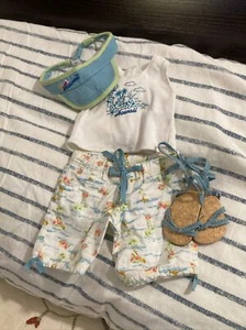 American Girl Doll 4 Piece Clothing Hawaii Shirt Shorts Sandals Visor 18” - Picture 1 of 4