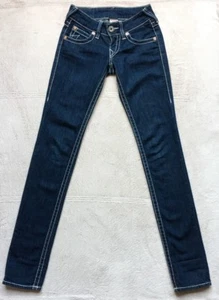 True Religion Womens Straight Leg Low Rise Denim Jeans Sz 24 Julie Natural Big T - Picture 1 of 10