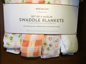 NEW Bebe Au Lait Set of 4 Muslin Swaddle Blankets Pure & Simple  Peach Poppy - Picture 1 of 9