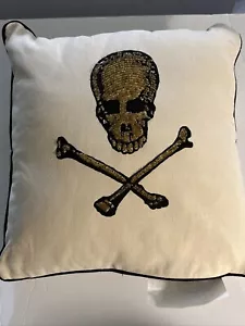 John Derian & Co - Threshold Beads & Bones Skull Decorative Throw Pillow 12 X 12 - Picture 1 of 6