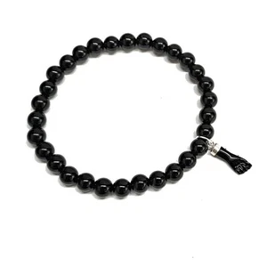 PULSERA de ONIX 6 mm con FIGA NEGRA Protectora Y PLATA de LEY y Bolsa tela - Imagen 1 de 4