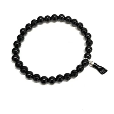 Cinturino Da Onice 6 MM Con Figa Nera Protettiva E Argento di Legge E Stoffa - Immagine 1 di 4