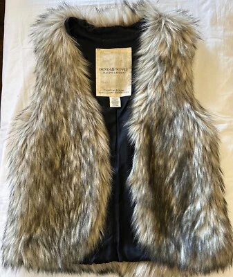 Ralph Lauren Y2K 背心牛仔布和用品线人造毛皮 S 码波西米亚乡村丰富柔软 — 第 1/4 张图片