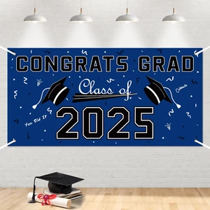 Graduation Decorations 2025 Blue Polyester Graduation Backdrop Party Decorations - Picture 1 of 11