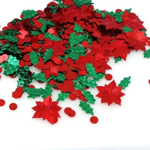 Confetti 15g Mix Colors Plastic Christmas Green Leaf Red Flowers Tinfoil Sequins - Picture 1 of 24