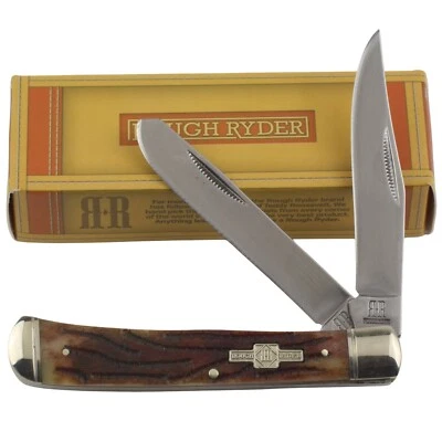 Navaja de bolsillo Rough Rider Stag Bone Handles Trapper RR154 2 hojas plegables Foto 1 de 4
