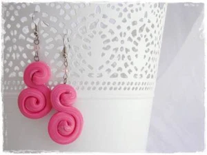 Pink Polymer Clay Earrings Swirl Earrings Dangle Cute Earrings Sparkling Spiral - Picture 1 of 12