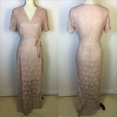 Maxi Vestido En Focus Studio Envolvente Talla 8 Mujer Rubor Rosa Encaje Manga Corta Transparente Foto 1 de 4