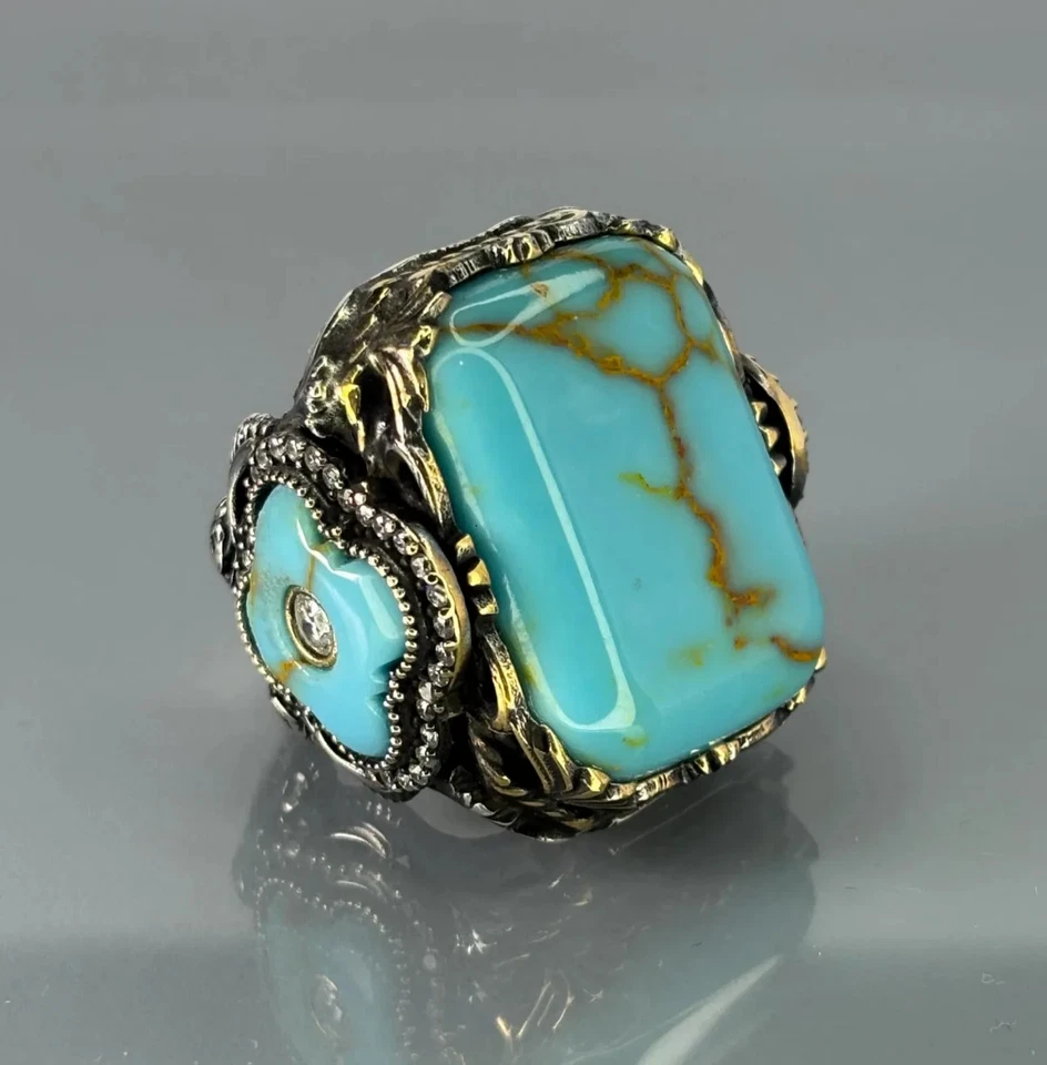 Anel masculino de prata esterlina 925 Aquamarine, anel de pedra preciosa azul turca - Imagem 1 de 4