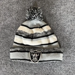Las Vegas Raiders New Era Beanie Pom Pom Knit Hat NFL Football Striped One Size - Picture 1 of 7