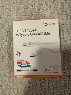 j5 Create USB 3.1 Type C To USB Type C Coaxial Cable White 2.3 ft JUCX01-3A - Image 1 of 2