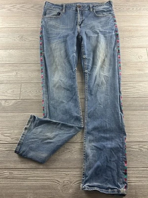 Pantalones de mezclilla para mujer Cowgirl Tuff Western Southwest Pride bordados azteca lavado medio Foto 1 de 4
