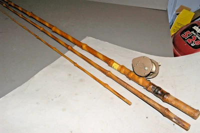 Caña de pescar de bambú vintage B&M West Point 11' 7" No. Carrete S 123 con Ocean City Foto 1 de 4