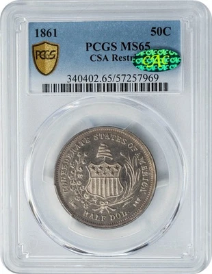1861 Seated Liberty Half 50c CSA Restrike MS65 Secure PCGS ~ CAC 949154-3 - Image 1 of 4