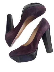Rickard Shah Made in Italy Brown Suede Black Patent Platform Heels Sz 40 9.5-10 - Picture 1 of 12